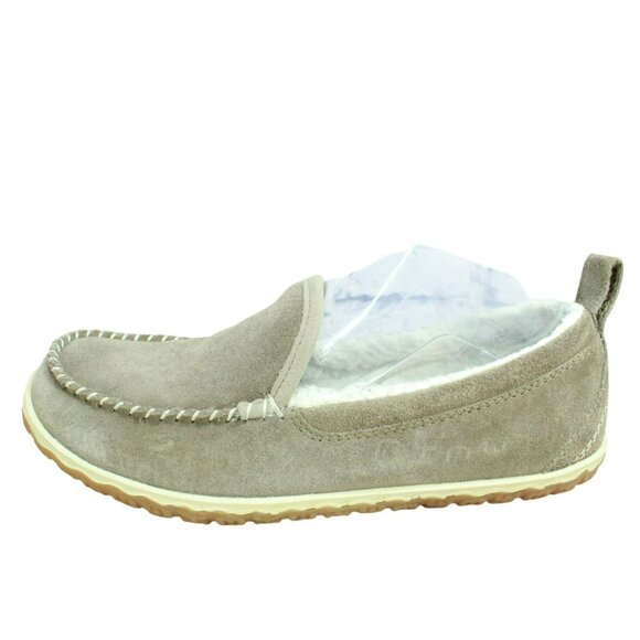 LL Bean Cement Suede Slip On Fleece Lined Mountain Moccasin Slippers Size 8 M - Picture 1 of 9
